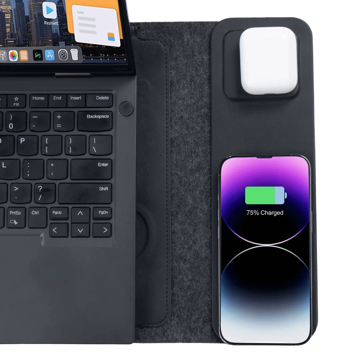 charging laptop sleeve with phone and earbuds for daily use