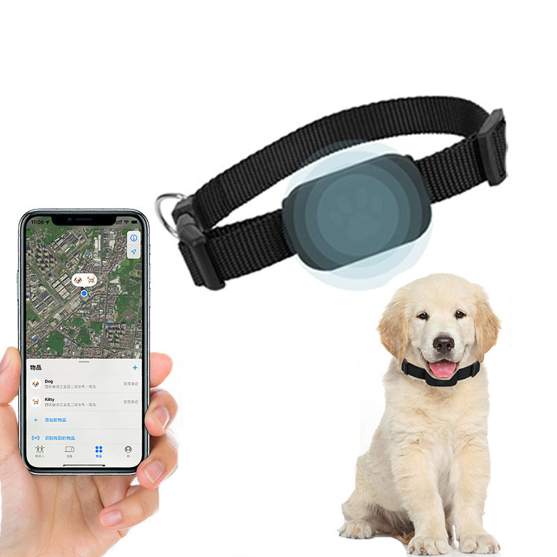 Black GPS pet collar with waterproof tracker device